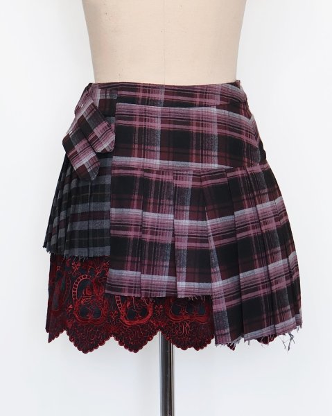 画像2: rurumu: 25AW belted pleats rolled mini skirt wine red (2)
