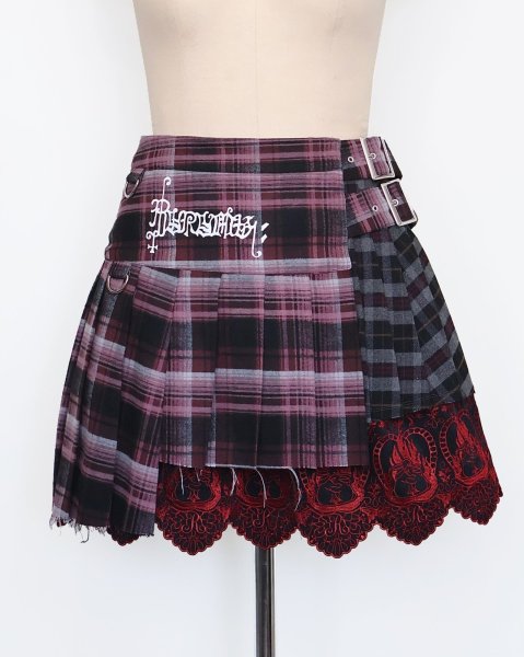 画像1: rurumu: 25AW belted pleats rolled mini skirt wine red (1)