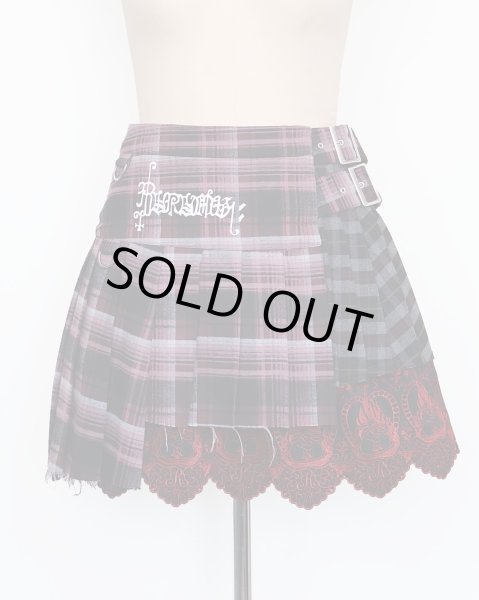 画像1: rurumu: 25AW belted pleats rolled mini skirt wine red (1)