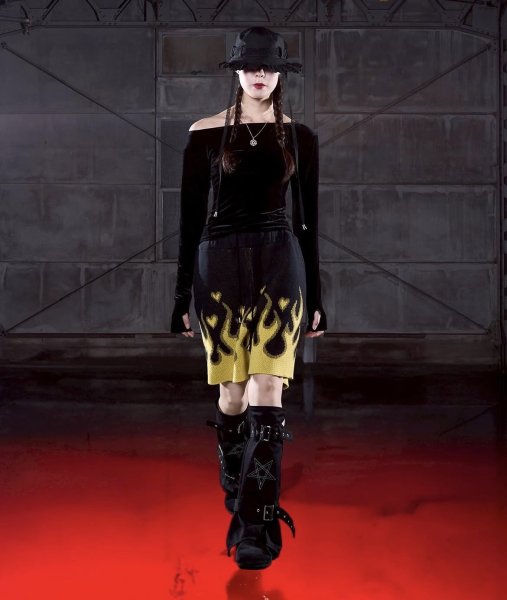 画像2: el conductorH COTTON KNIT FLAME PATTERN SHORTS (2)