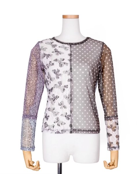 画像1: rurumu: 26SS collage sheer skin tops (M) gray (1)