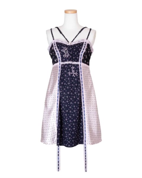 画像1: rurumu: 26SS collage satin camisole dress　navy (1)