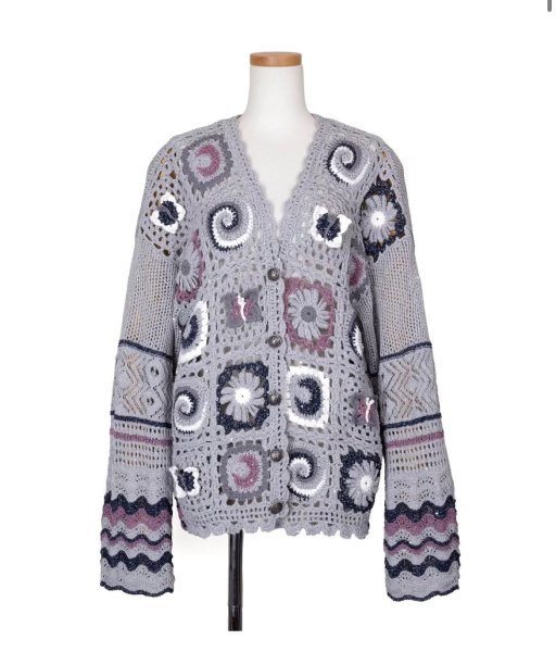 画像1: rurumu:26SS-KN01 collage granny cardigan gray (1)