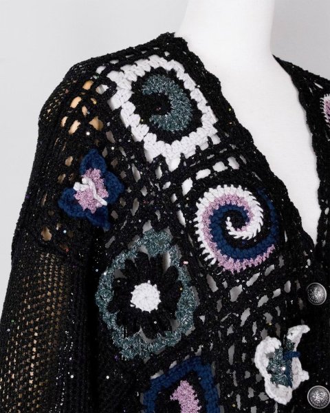 画像5: rurumu:26SS-KN01 collage granny cardigan black (5)