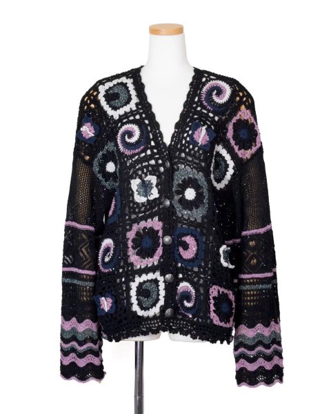 画像1: rurumu:26SS-KN01 collage granny cardigan black (1)