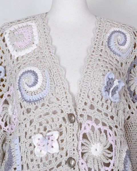 画像5: rurumu:26SS-KN01 collage granny cardigan ivory (5)