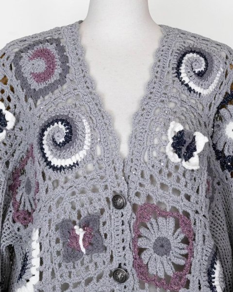 画像4: rurumu:26SS-KN01 collage granny cardigan gray (4)