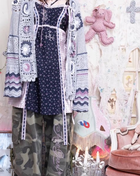 画像7: rurumu:26SS-KN01 collage granny cardigan gray (7)