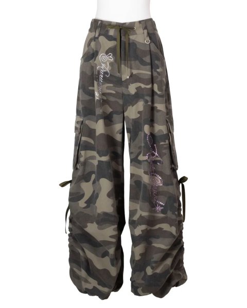画像1: rurumu: drawstring rhinestone cargo pants  olive  M (1)
