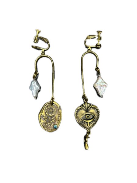 画像1: rurumu: mix motif boys earring brass gold blue (1)
