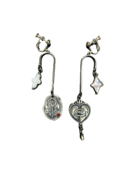 画像1: rurumu: mix motif boys earring full silver red (1)