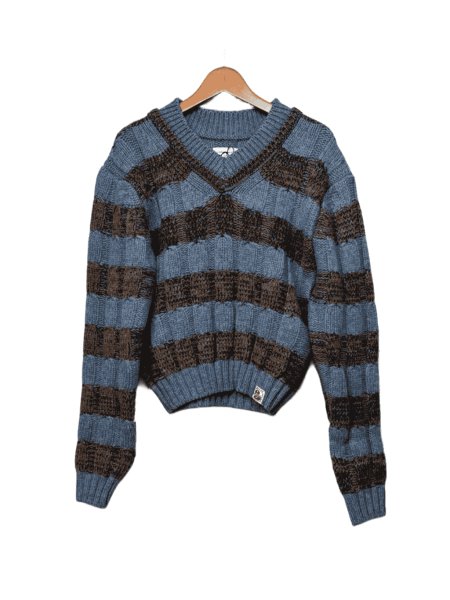 画像1: LIBRIO MENDONÇA  KNIT BORDER CABLE TOP  BLUE (1)