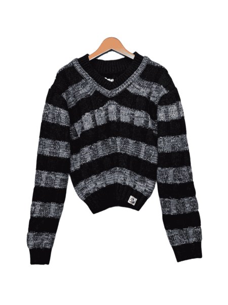 画像1: LIBRIO MENDONÇA  KNIT BORDER CABLE TOP  BLACK (1)