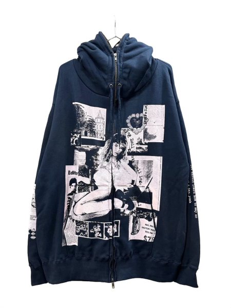 画像1: emary Damaged Scarred Cradle Zip Hoodie NAVY/PINK (1)