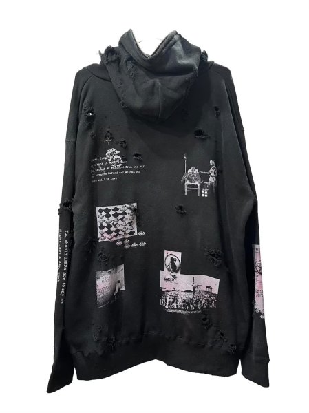 画像2: emary Damaged Scarred Cradle Zip Hoodie BLACK/GREY (2)