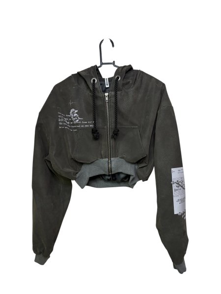 画像1: emary Faux Leather Graphic Short Zip Hoodie (1)