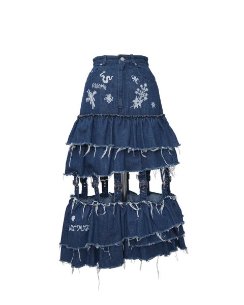 画像1: rurumu: torn denim tiered SK indigo (1)