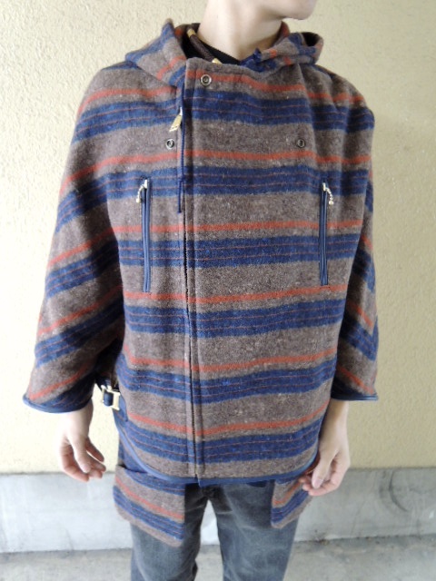 blackmeans ライダースポンチョ NAVY/BROWN - boys in the band