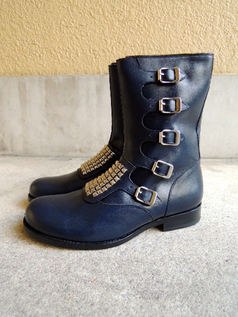 KIDILL x BROGA VIDAR Leather Studs Boots Navy Calf