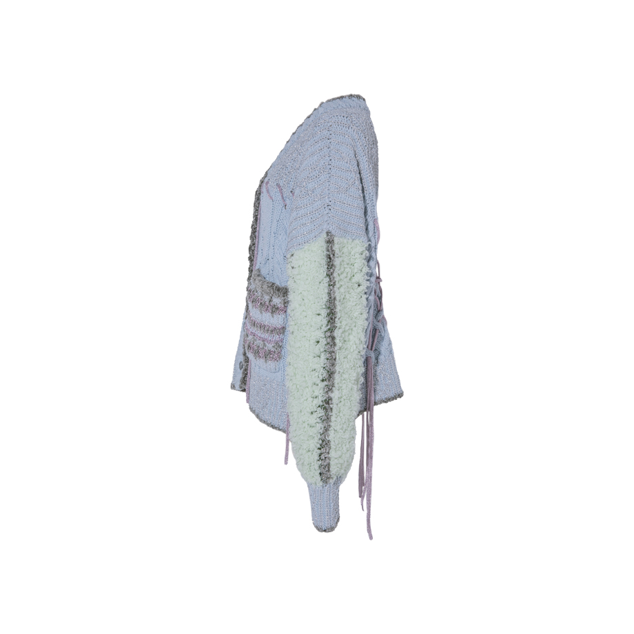 rurumu:boa sleeve knit cardigan sax blue-