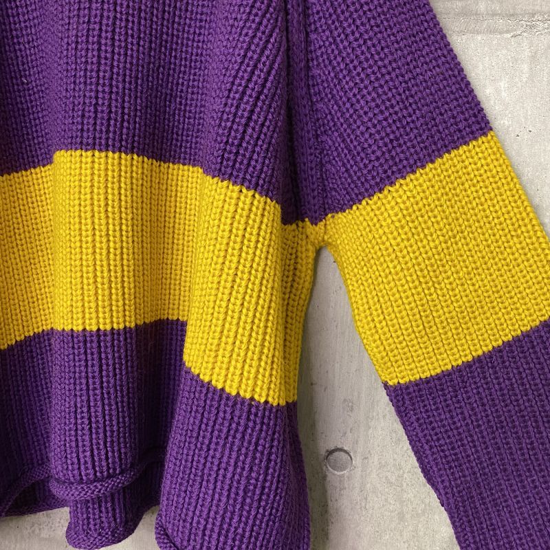 KIDILL 22AW KL632 Border Pullover Knit Insist on British Wool Yellow×Purple