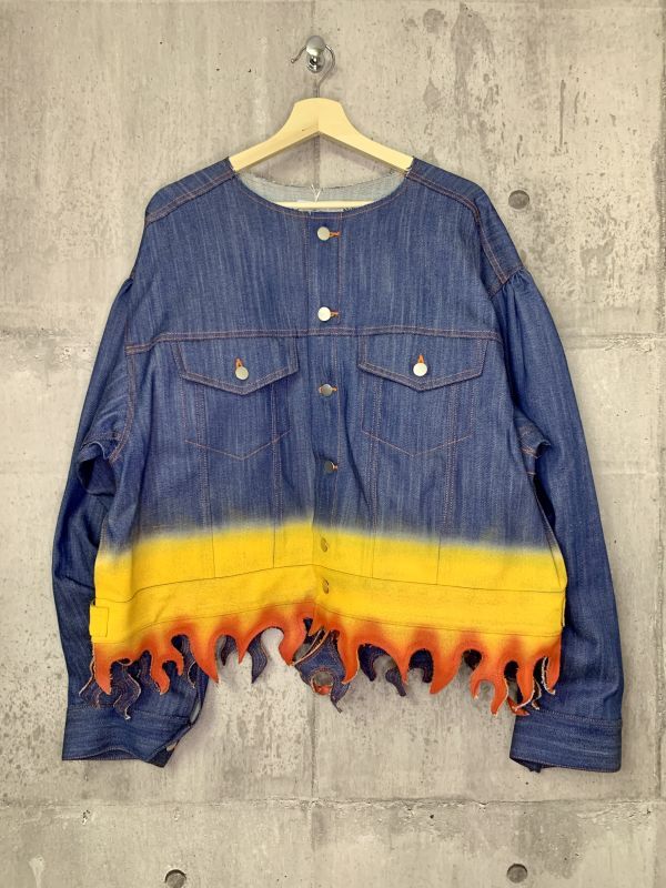 TENDER PERSON FLAME HEM DENIM JACKET INDIGO - boys in the band